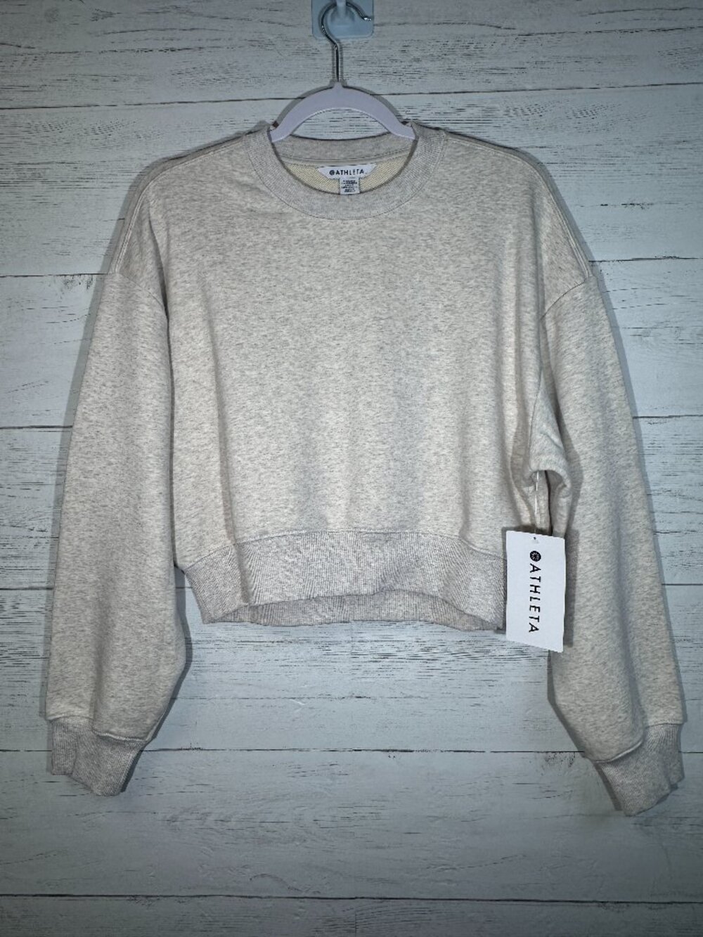 Athleta Heavyweight Terry Ultra Crop Crew Sweatshirt in Oatmeal Heather
